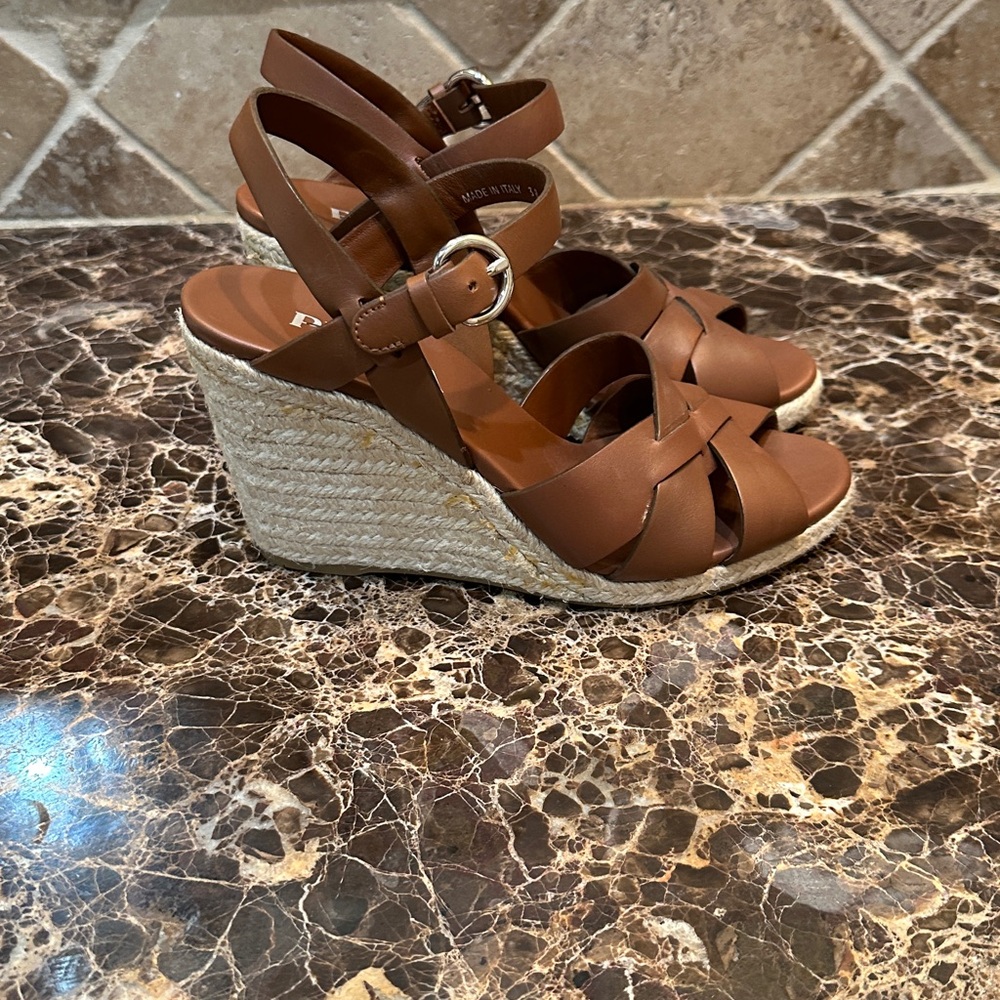 Prada Brown Leather Crisscross Espadrille Wedges with Ankle Strap. Size 8 - Picture 3 of 6